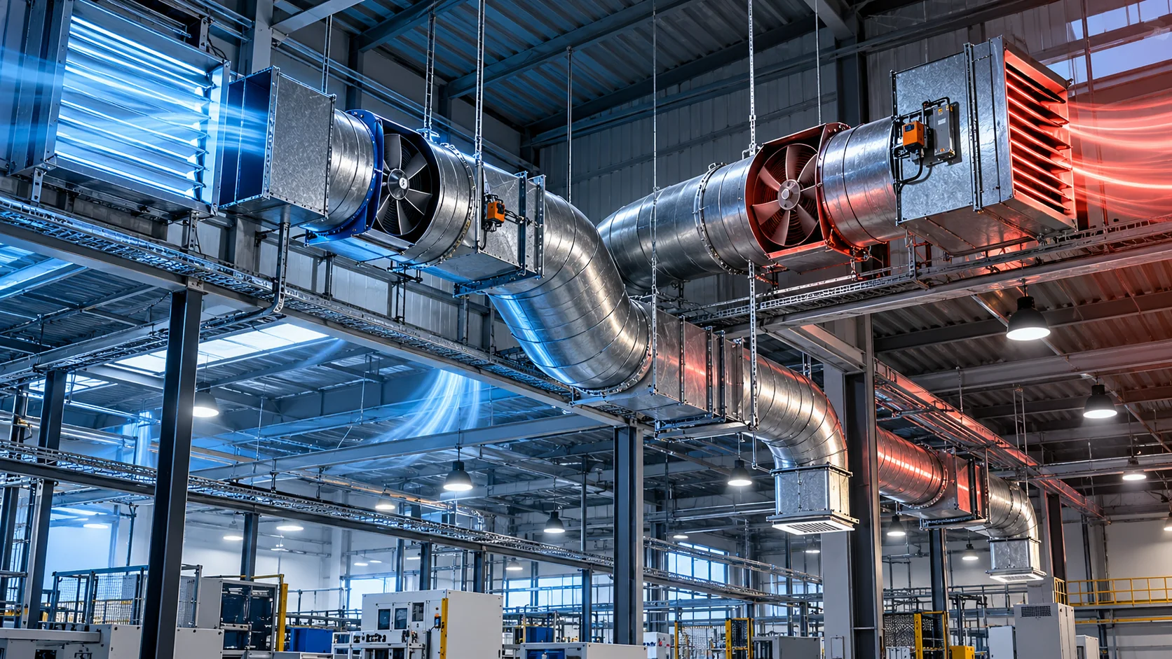 Sistema referencial de ventilación industrial con circuitos separados de inyección y extracción